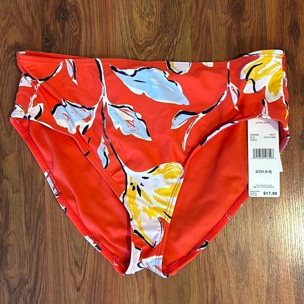 NWT Catalina red orange high waisted bikini bottom floral size S